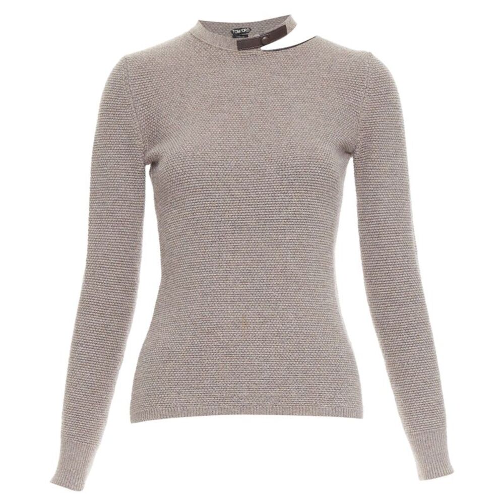 Tom Ford Taupe Wool Leather Sweater - Picture 3 of 9